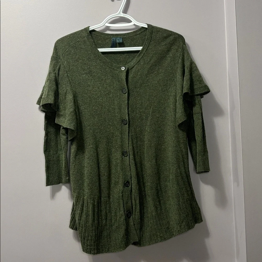 Anthropologie Left of Center Ruffle Sleeve Cardigan Wool Cashmere Sweater Medium - Picture 4 of 7